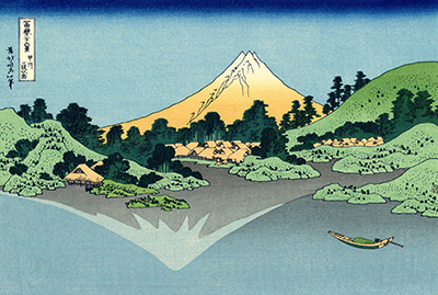 Mount Fuji reflects in Lake Kawaguchi seen from the Misaka Pass in Kai Province Hokusai