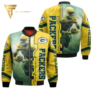 Aaron Jones 23 Green Bay Packers Full Print Bomber Jacket Green Bay Packers Bomber Jacket