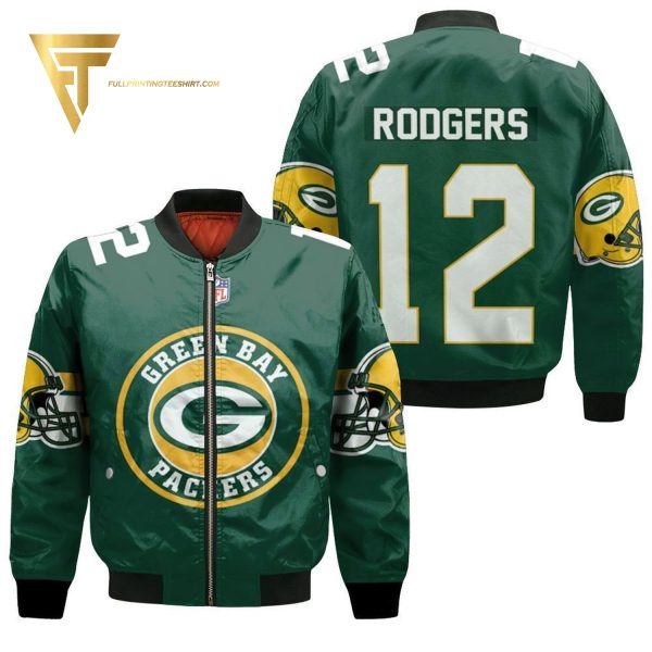 Aaron Rodgers 12 Green Bay Packers Full Print Bomber Jacket Green Bay Packers Bomber Jacket