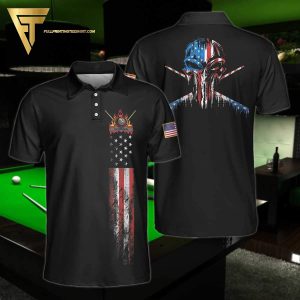 American Flag Skull Cue Stick Billiards Full Printing Polo Shirt Billiards Polo Shirts