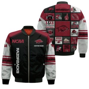 Arkansas Razorbacks Custom Name Bomber Jacket Arkansas Razorbacks Bomber Jacket