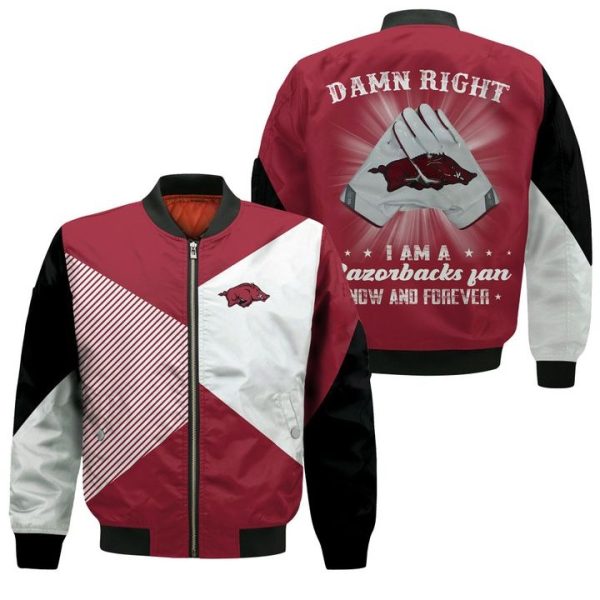 Arkansas Razorbacks Damn Right I Am A Razorbacks Fan Bomber Jacket Arkansas Razorbacks Bomber Jacket