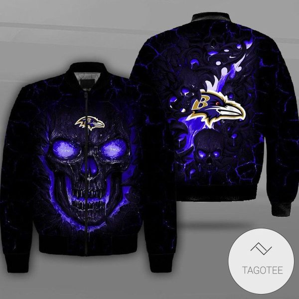 Baltimore Ravens Lava Skull Full Print Bomber Jacket Baltimore Ravens Bomber Jacket