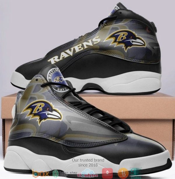 Baltimore Ravens Nfl Big Logo Football Team Air Jordan 13 Sneaker Shoes Baltimore Ravens Air Jordan 13 Shoes