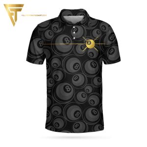 Billiard Black Background And Golden Pattern Full Printing Polo Shirt Billiards Polo Shirts