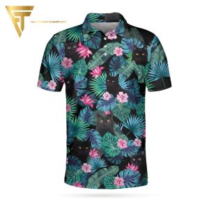 Black Cat Tropical Full Printing Polo Shirt