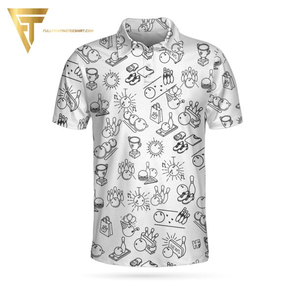 Bowling Icon Pattern Full Printing Polo Shirt Bowling Polo Shirts