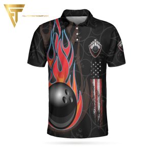 Bowling In Fire And American Flag Full Printing Polo Shirt Bowling Polo Shirts