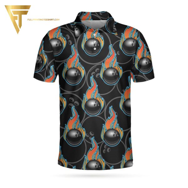 Bowling In Fire Seamless Pattern Full Printing Polo Shirt Bowling Polo Shirts