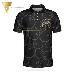 Bowling Pattern And Golden Full Printing Polo Shirt Bowling Polo Shirts