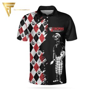 Bowling Red Black White Skull Pattern Full Printing Polo Shirt Bowling Polo Shirts