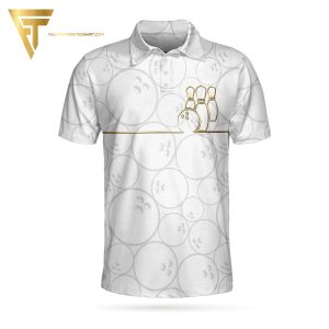 Bowling White And Golden Pattern Full Printing Polo Shirt Bowling Polo Shirts