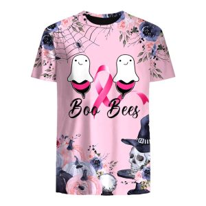 Breast Cancer Awareness Halloween Boo Bees Skull Polo Shirt Breast Cancer Awareness Polo Shirts