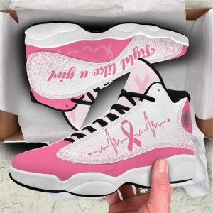 Breast Cancer Fight Like A Girl Heartbeat Air Jordan 13 Sneakers Girls Air Jordan 13 Shoes