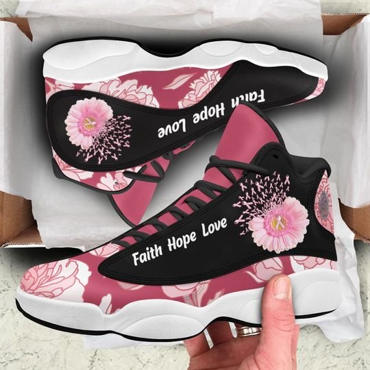 Breast Cancer Flower Faith Hope Love Air Jordan 13 Sneakers Flower Air Jordan 13 Shoes