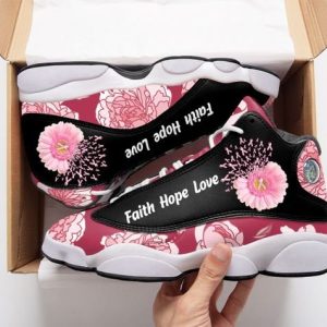 Breast Cancer Flower Faith Hope Love All Over Printed Air Jordan 13 Sneakers Flower Air Jordan 13 Shoes