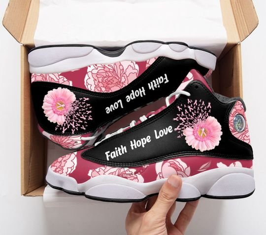 Breast Cancer Flower Faith Hope Love All Over Printed Air Jordan 13 Sneakers Flower Air Jordan 13 Shoes