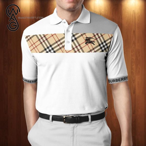 Burberry Logo White All Over Print Premium Polo Shirt Burberry Polo Shirts