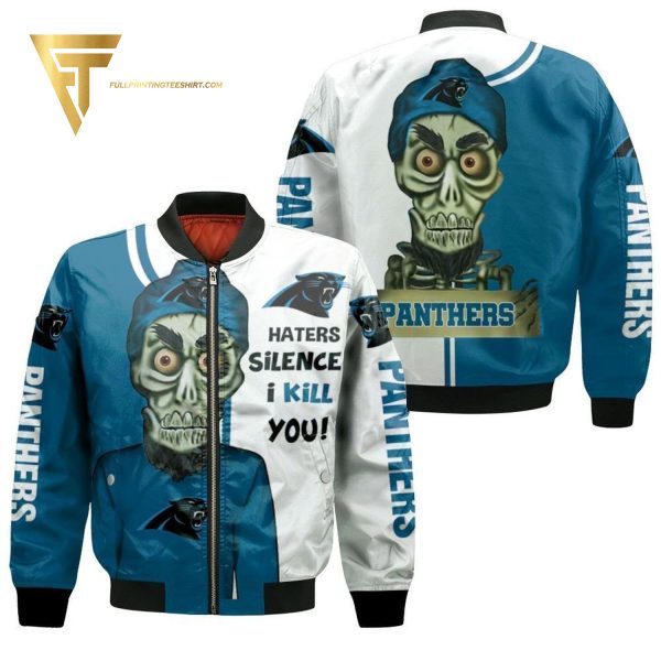 Carolina Panthers Haters Silence I Kill You Achmed Bomber Jacket Carolina Panthers Bomber Jacket