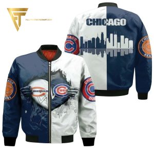 Chicago Bears And Chicago Cubs Full Printing Bomber Jacket Chicago Bears Bomber Jacket