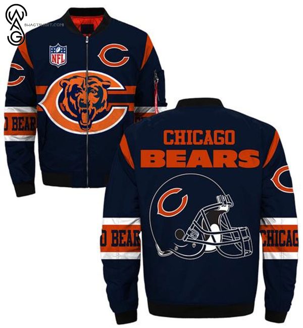 Chicago Bears Helmet All Over Printed Bomber Jacket Chicago Bears Bomber Jacket