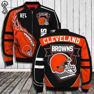 Cleveland Browns Football Team All Over Printed Bomber Jacket Cleveland Browns Bomber Jacket