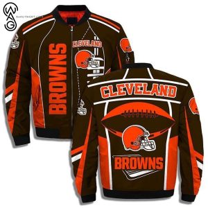Cleveland Browns Helmet All Over Printed Bomber Jacket Cleveland Browns Bomber Jacket