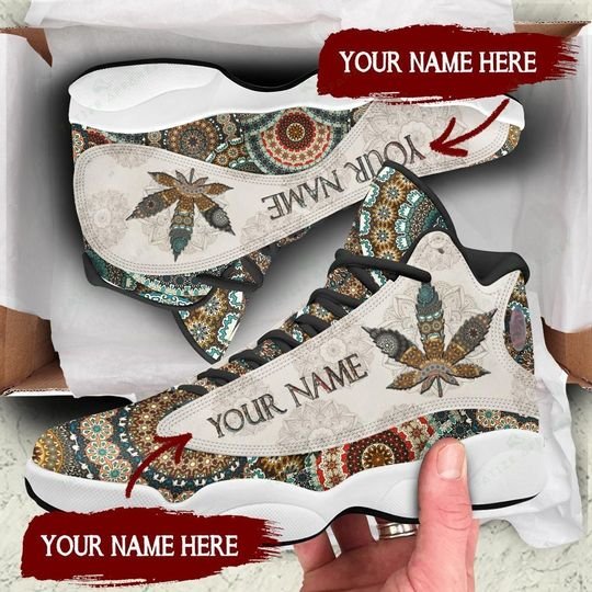 Custom Name Mandala Weed Leaf All Over Printed Air Jordan 13 Sneakers Weed Air Jordan 13 Shoes