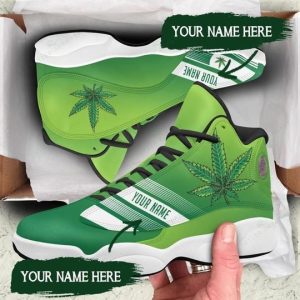 Custom Your Name Weed Leaf All Over Printed Air Jordan 13 Sneakers Weed Air Jordan 13 Shoes