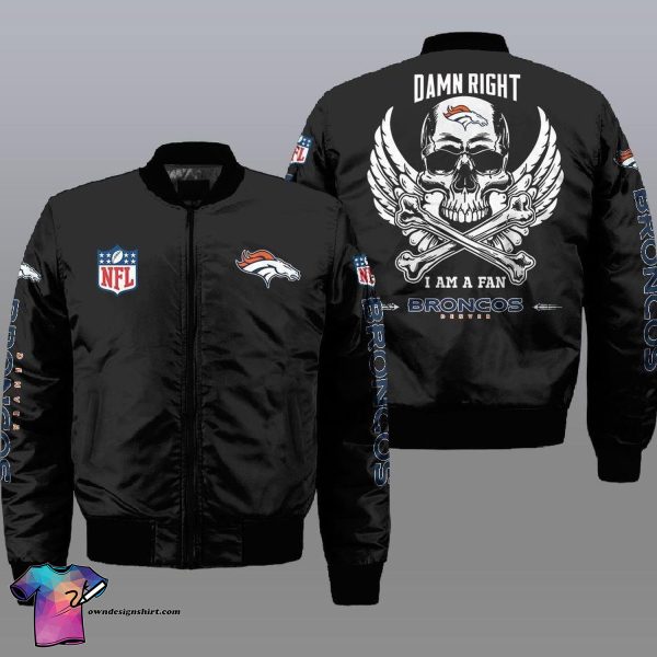 Denver Broncos Black All Over Printed Bomber Jacket Denver Broncos Bomber Jacket