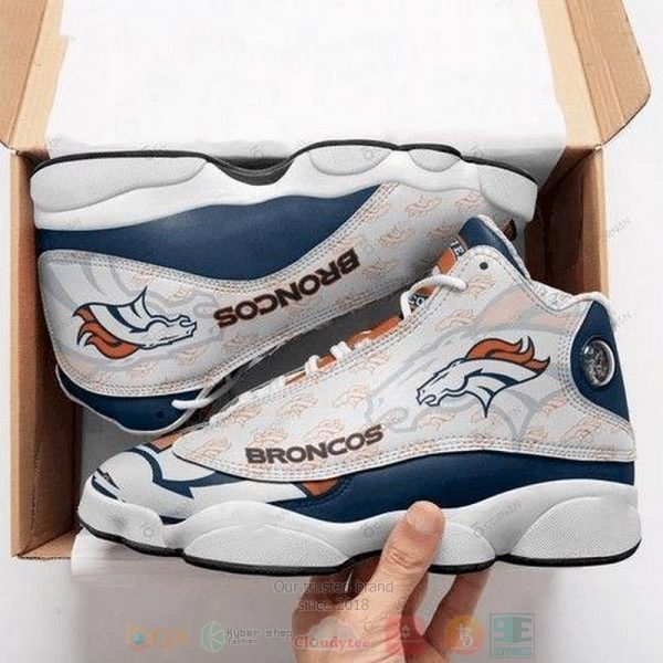 Denver Broncos Nfl Teams Whie Blue Air Jordan 13 Shoes Denver Broncos Air Jordan 13 Shoes