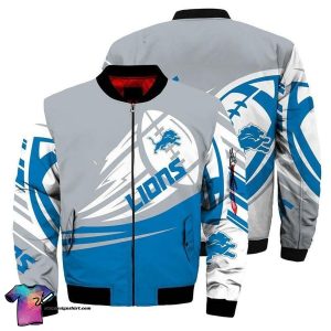 Detroit Lions Grey All Over Printed Bomber Jacket Detroit Lions Bomber Jacket