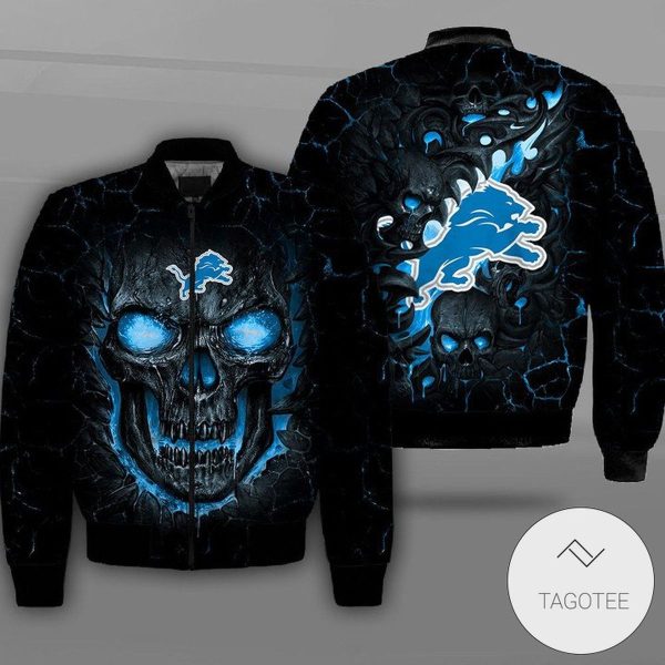 Detroit Lions Lava Skull Full Print Bomber Jacket Detroit Lions Bomber Jacket