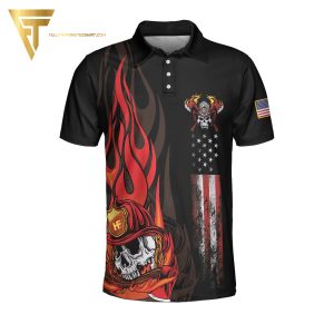 Firefighter Skull Flame V2 Full Printing Polo Shirt Firefighter Polo Shirts