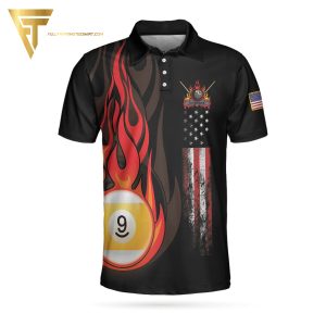 Flame 9 Ball Billiard Pool Full Printing Polo Shirt Billiards Polo Shirts