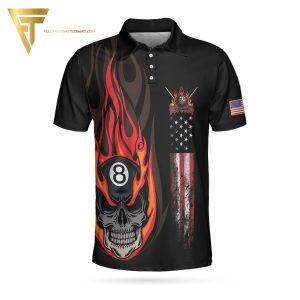 Flame Skull Billiards Pool Full Printing Polo Shirt Billiards Polo Shirts