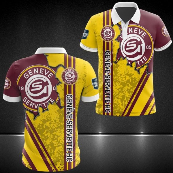 Geneve Servette Hockey Team 3D Polo Shirt Hockey Team Polo Shirts