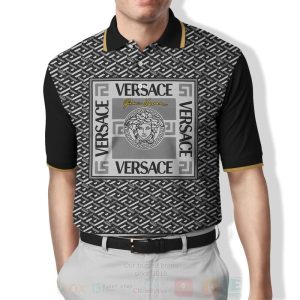 Gianni Versace Medusa Pattern Black Grey Polo Shirt Versace Polo Shirts