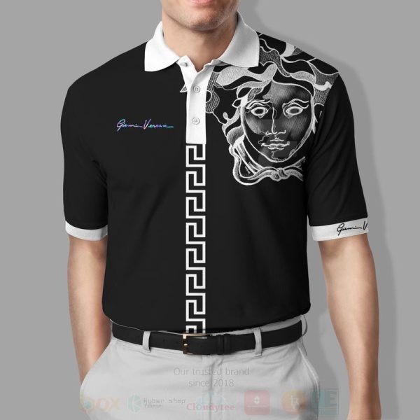 Gianni Versace Pattern Black White Medusa Polo Shirt Versace Polo Shirts