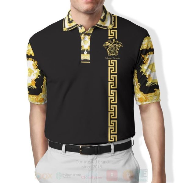 Gianni Versace Pattern Black Yellow Polo Shirt Versace Polo Shirts