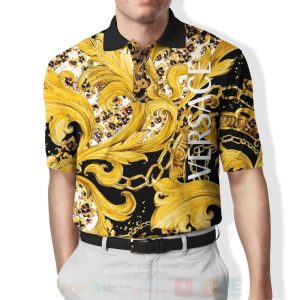 Gianni Versace Pattern Full Yellow Polo Shirt Versace Polo Shirts