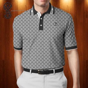 Giorgio Armani Black Stripes All Over Print Premium Polo Shirt Giorgio Armani Polo Shirts