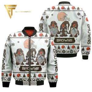 Gnomes Cleveland Browns Ugly Christmas Bomber Jacket Cleveland Browns Bomber Jacket