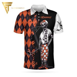 Golfaholic Skull With Argyle Pattern V1 Full Printing Polo Shirt Golf Polo Shirts