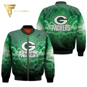 Green Bay Packers Lightning Green Full Print Bomber Jacket Green Bay Packers Bomber Jacket