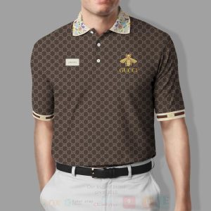 Gucci Bee Dark Brown Flower Polo Shirt Gucci Polo Shirts