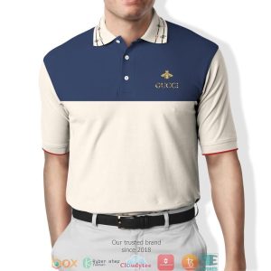 Gucci Bee Navy Apricot Polo Shirt Gucci Polo Shirts