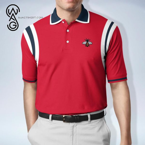 Gucci Bee Red Symbol All Over Print Premium Polo Shirt Gucci Polo Shirts