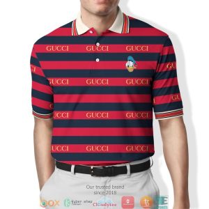 Gucci Donald Duck Red Navy Stripe Polo Shirt Gucci Polo Shirts