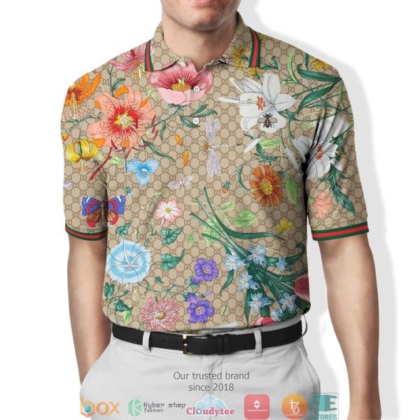 Gucci Floral Pattern Brown Polo Shirt Gucci Polo Shirts